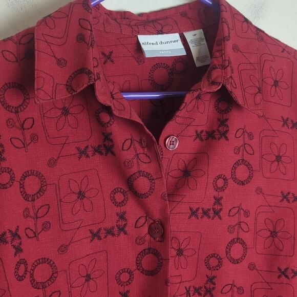 Embroidered Floral Linen Blend Button Down Top/ Shacket Women's Size 14P - Picture 2 of 10